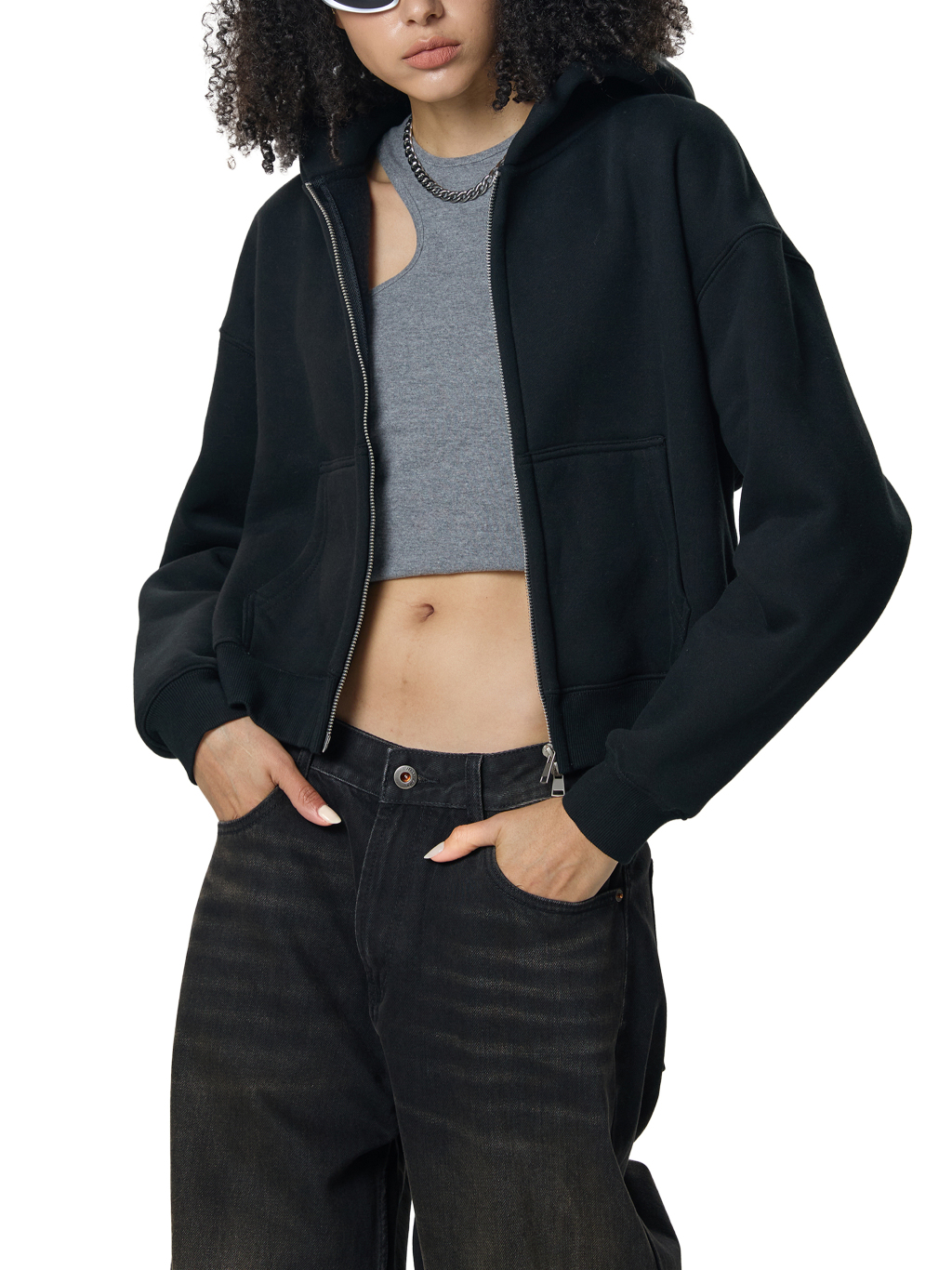 Cropped Zip-Up Fleece Hoodie – Essential Streetwear | Tapstitch-5
